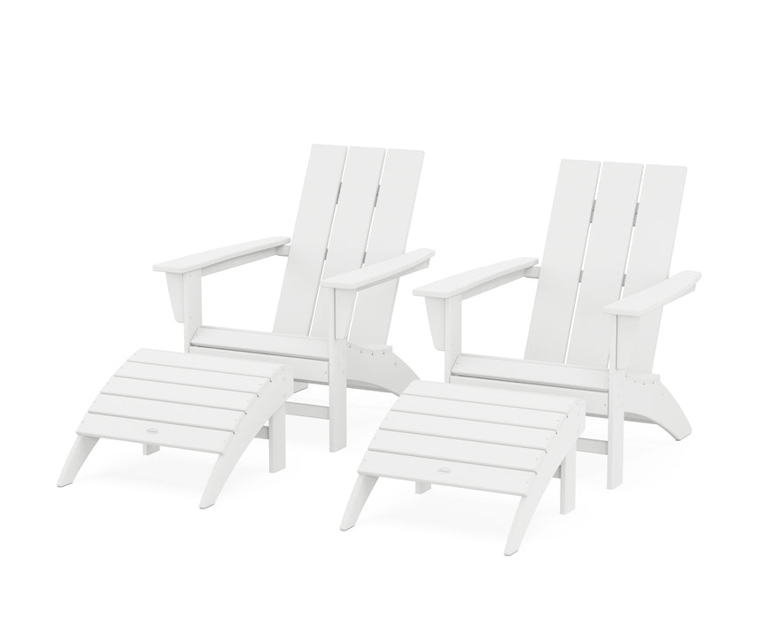 POLYWOOD Modern Adirondack Chair 4-Piece Set with Ottomans in White image