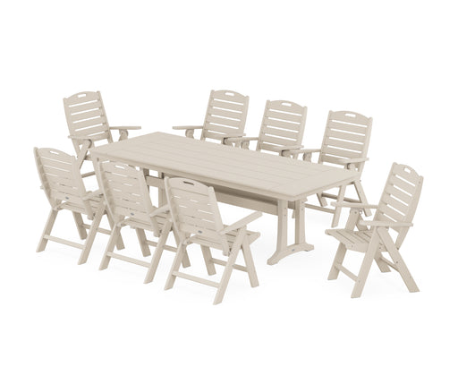 POLYWOOD Nautical Highback 9-Piece Farmhouse Dining Set with Trestle Legs in Sand image