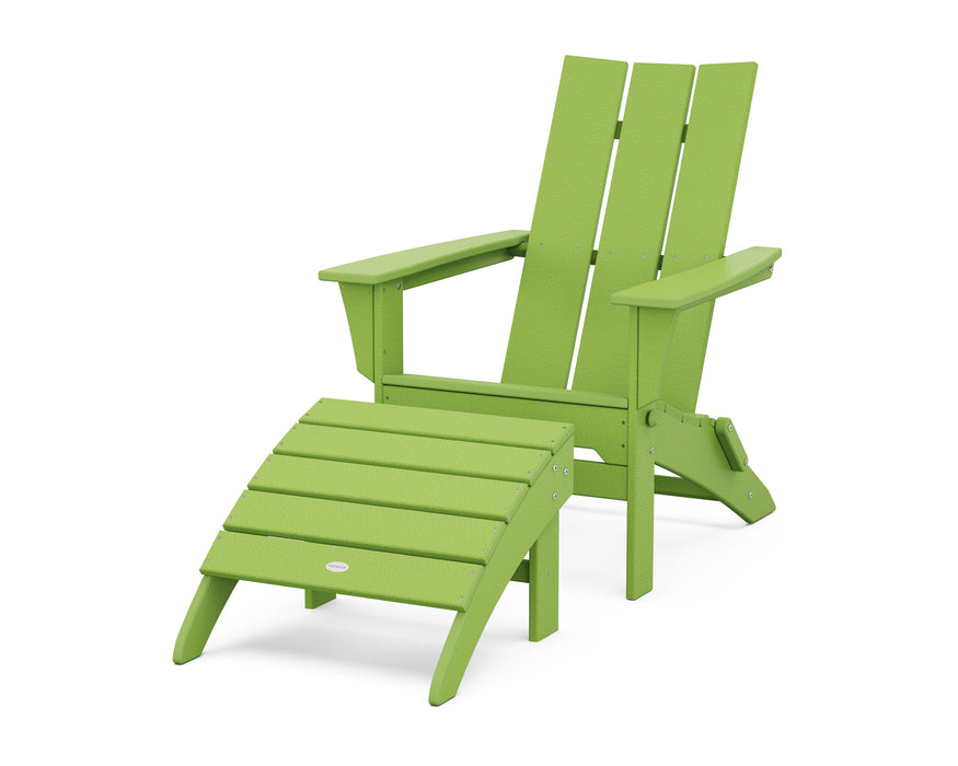 POLYWOOD Modern Folding Adirondack Chair 2-Piece Set with Ottoman in Lime image