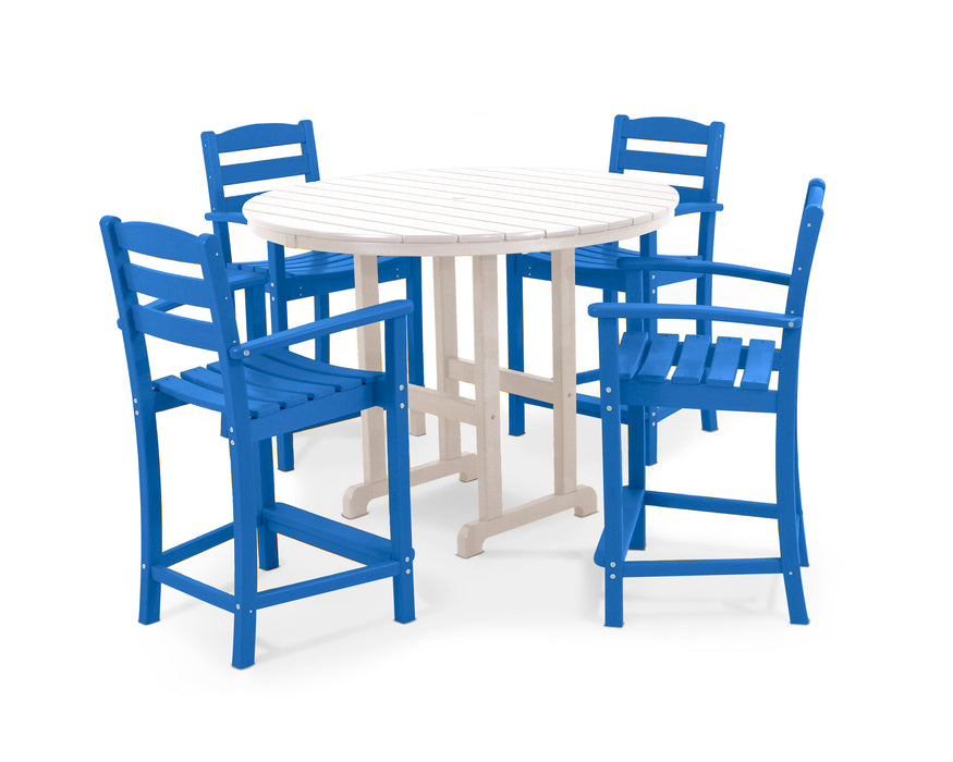 POLYWOOD La Casa Cafe 5-Piece Round Farmhouse Counter Set in Pacific Blue / White