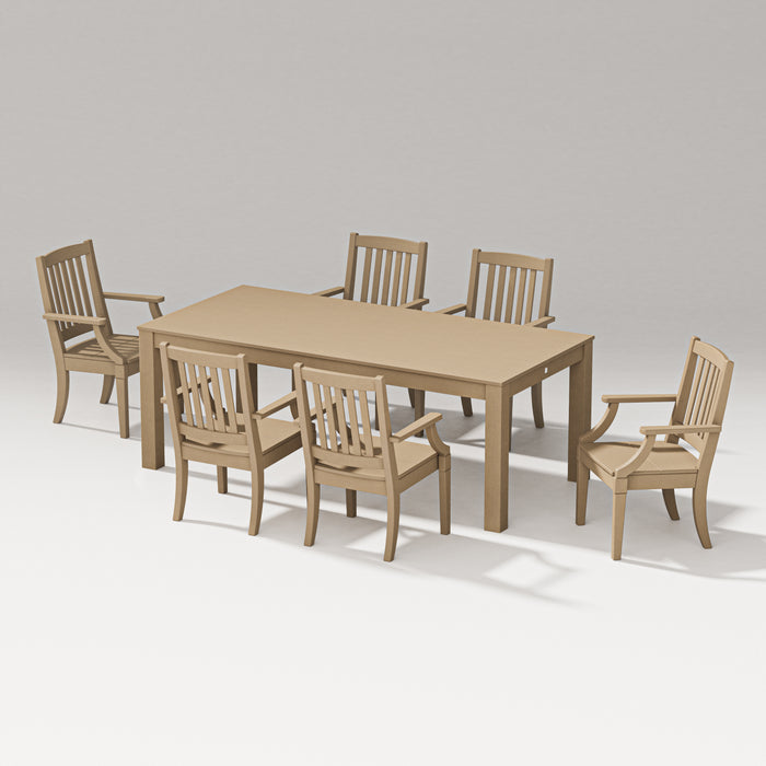 PW Designer Series Estate Arm Chair 7-Piece Parsons Table Dining Set in Vintage Sahara