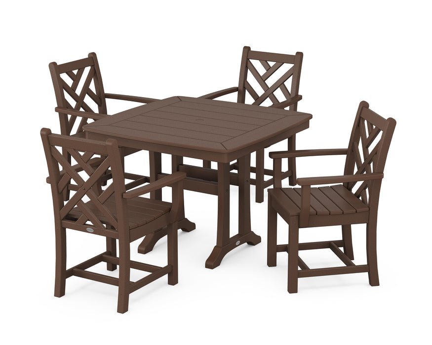 POLYWOOD Chippendale 5-Piece Dining Set with Trestle Legs in Mahogany