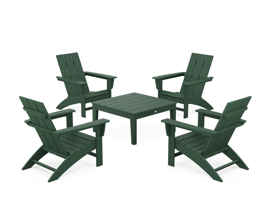 POLYWOOD 5-Piece Modern Adirondack Chair Conversation Set with 36" Conversation Table in Green image