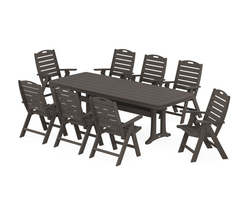 POLYWOOD Nautical Highback 9-Piece Dining Set with Trestle Legs in Vintage Coffee image