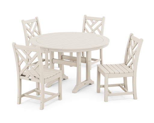 POLYWOOD Chippendale Side Chair 5-Piece Round Dining Set With Trestle Legs in Sand image