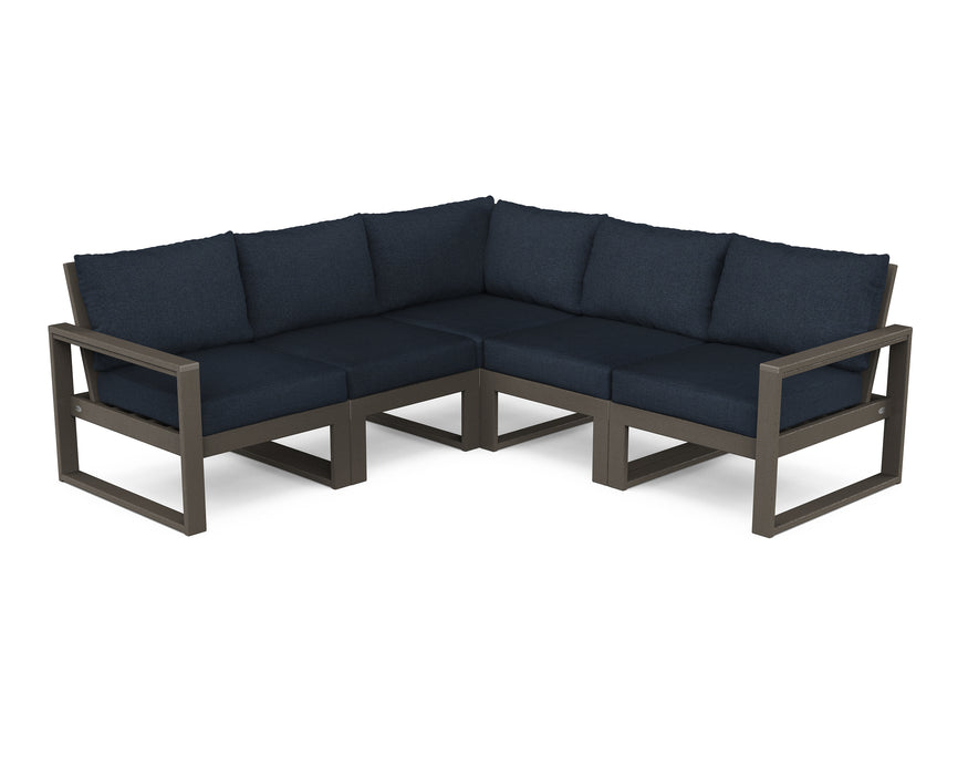 POLYWOOD EDGE 5-Piece Modular Deep Seating Set in Vintage Coffee / Marine Indigo