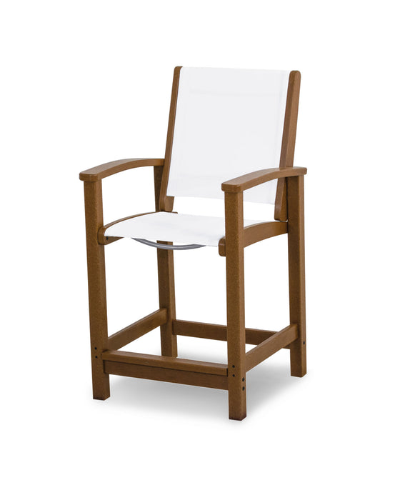 POLYWOOD Coastal Counter Chair in Teak / White Sling image