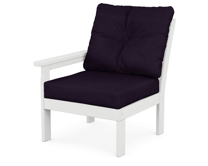 POLYWOOD Vineyard Modular Left Arm Chair in White / Navy Linen