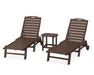 POLYWOOD Nautical 3-Piece Chaise Lounge with Wheels Set with South Beach 18" Side Table in Mahogany image