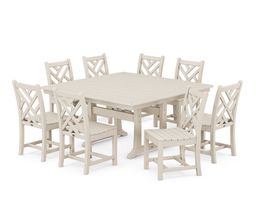 POLYWOOD Chippendale 9-Piece Nautical Trestle Dining Set in Sand image