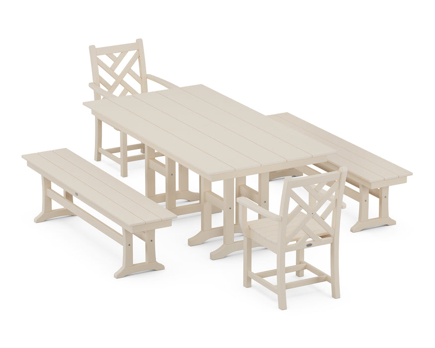 POLYWOOD Chippendale 5-Piece Farmhouse Dining Set with Benches in Sand image