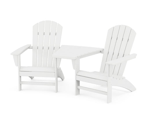 POLYWOOD Nautical 3-Piece Adirondack Set with Angled Connecting Table in White image