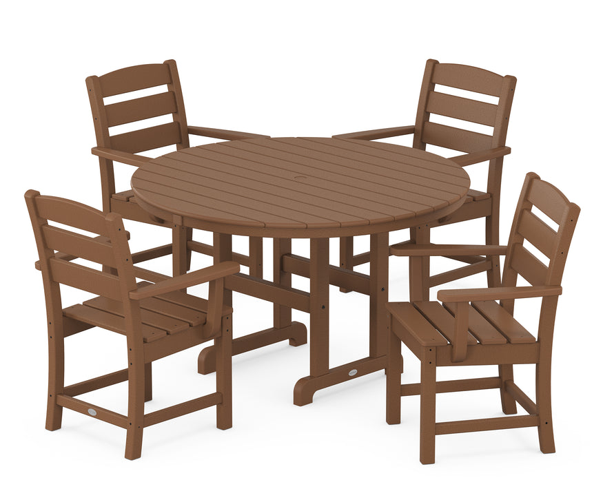 POLYWOOD Lakeside 5-Piece Round Farmhouse Dining Set in Teak