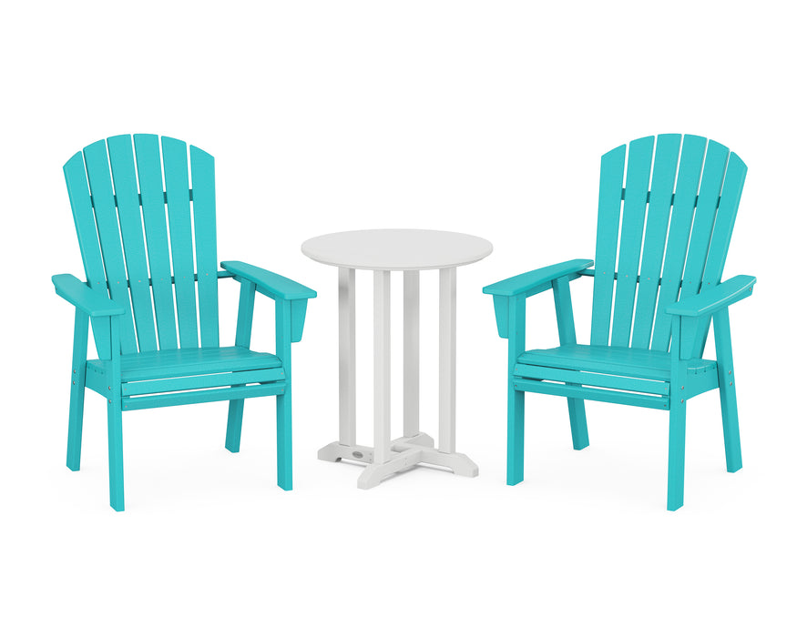 POLYWOOD Nautical Adirondack 3-Piece Round Dining Set in Aruba