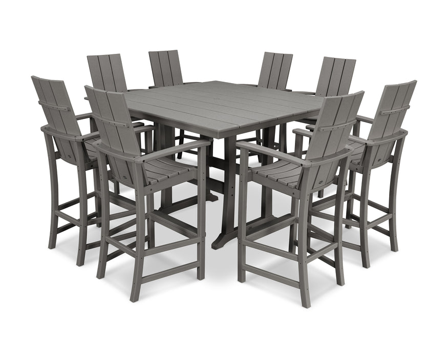 POLYWOOD Modern Adirondack 9-Piece Farmhouse Trestle Bar Set in Slate Grey