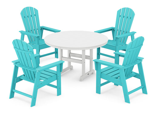 POLYWOOD South Beach 5-Piece Round Farmhouse Dining Set in Aruba / White image