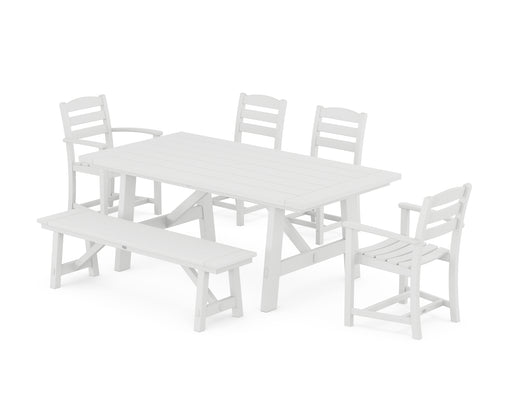 POLYWOOD La Casa Cafe 6-Piece Rustic Farmhouse Dining Set with Bench in White image