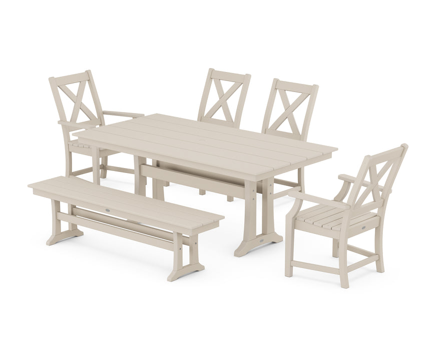 POLYWOOD Braxton 6-Piece Farmhouse Dining Set With Trestle Legs in Sand image