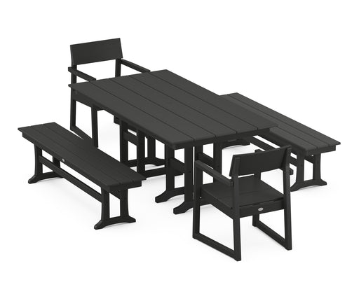 POLYWOOD EDGE 5-Piece Farmhouse Dining Set with Benches in Black image