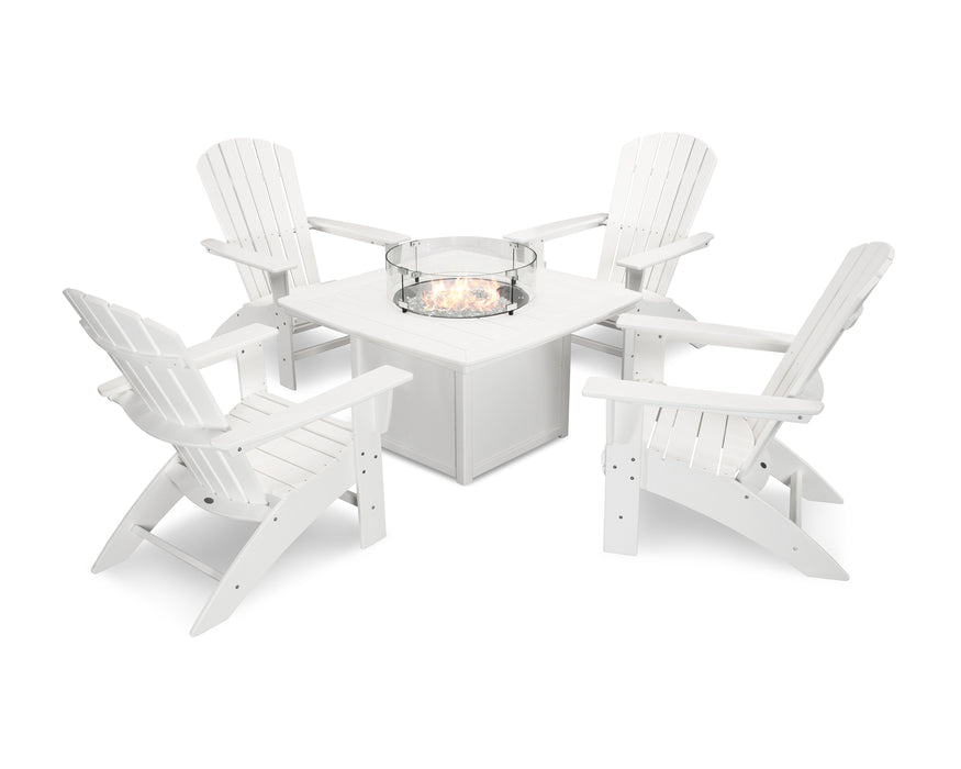 POLYWOOD Nautical Curveback Adirondack 5-Piece Conversation Set with Fire Table in White image