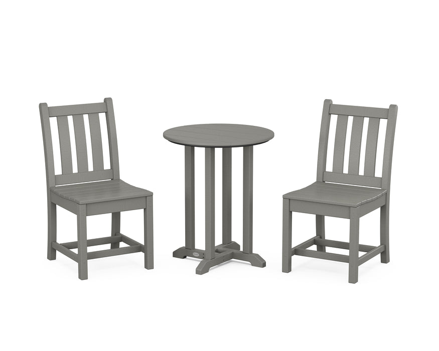 POLYWOOD Traditional Garden Side Chair 3-Piece Round Dining Set in Slate Grey