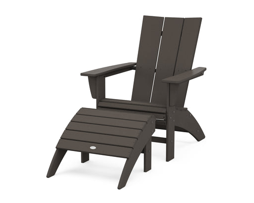 POLYWOOD Modern Curveback Adirondack Chair 2-Piece Set with Ottoman in Vintage Coffee image