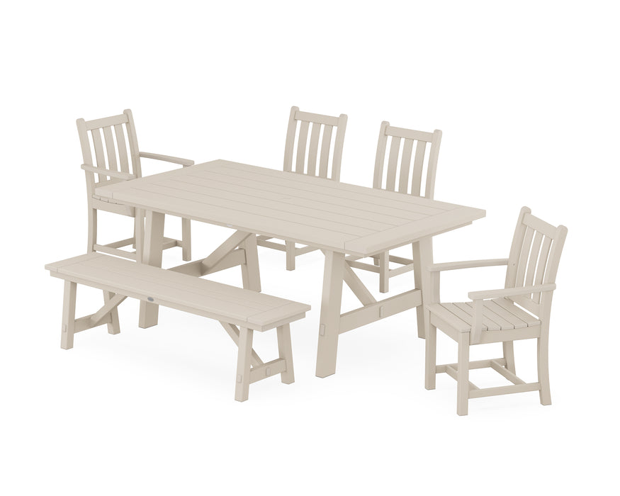 POLYWOOD Traditional Garden 6-Piece Rustic Farmhouse Dining Set With Bench in Sand image