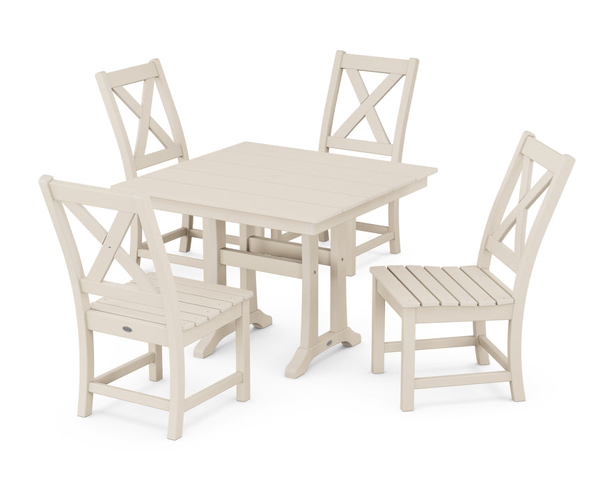 POLYWOOD Braxton Side Chair 5-Piece Farmhouse Dining Set With Trestle Legs in Sand image