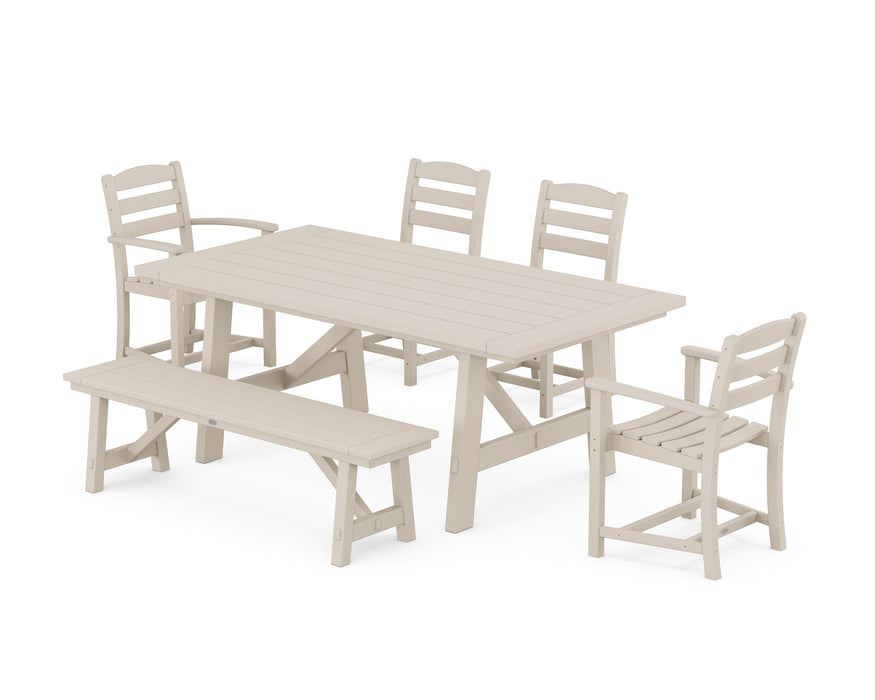 POLYWOOD La Casa Cafe 6-Piece Rustic Farmhouse Dining Set with Bench in Sand image