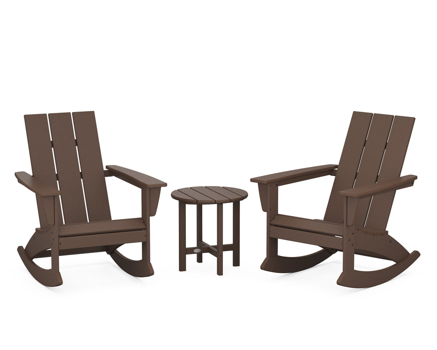 POLYWOOD Modern 3-Piece Adirondack Rocking Chair Set in Mahogany