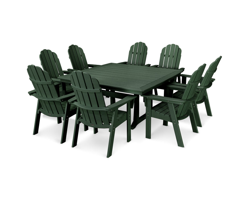 POLYWOOD Vineyard Curveback Adirondack 9-Piece Nautical Trestle Dining Set in Green