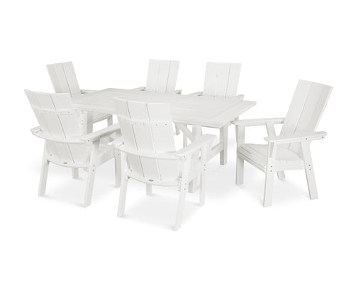 POLYWOOD Modern Curveback Adirondack 7-Piece Rustic Farmhouse Dining Set in Vintage White image