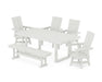 POLYWOOD Modern Curveback Adirondack Swivel Chair 6-Piece Dining Set with Bench in Vintage White image