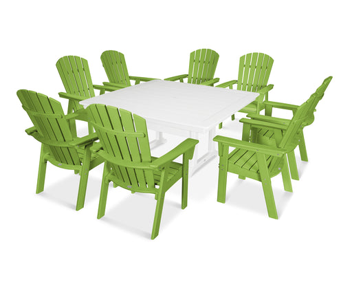 POLYWOOD Nautical Adirondack 9-Piece Trestle Dining Set in Lime / White image