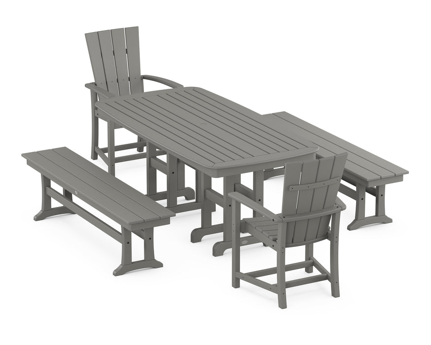 POLYWOOD Quattro 5-Piece Farmhouse Dining Set with Benches in Slate Grey