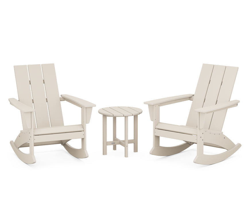 POLYWOOD Modern 3-Piece Adirondack Rocking Chair Set in Sand