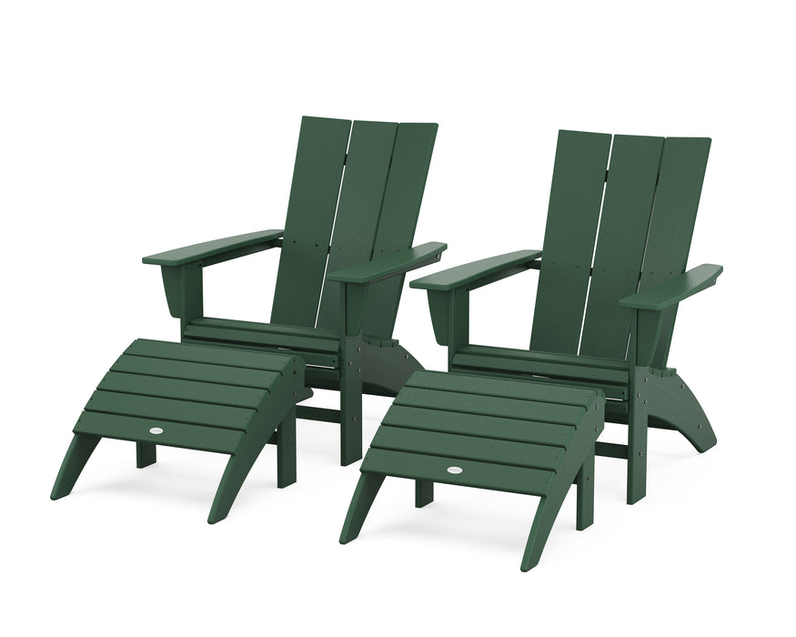 POLYWOOD Modern Curveback Adirondack Chair 4-Piece Set with Ottomans in Green