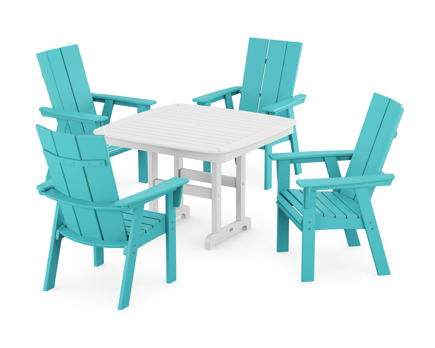 POLYWOOD Modern Curveback Adirondack 5-Piece Dining Set in Aruba / White