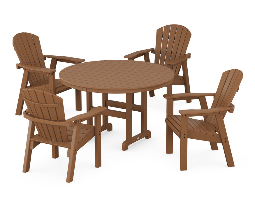 POLYWOOD Seashell 5-Piece Round Farmhouse Dining Set in Teak image