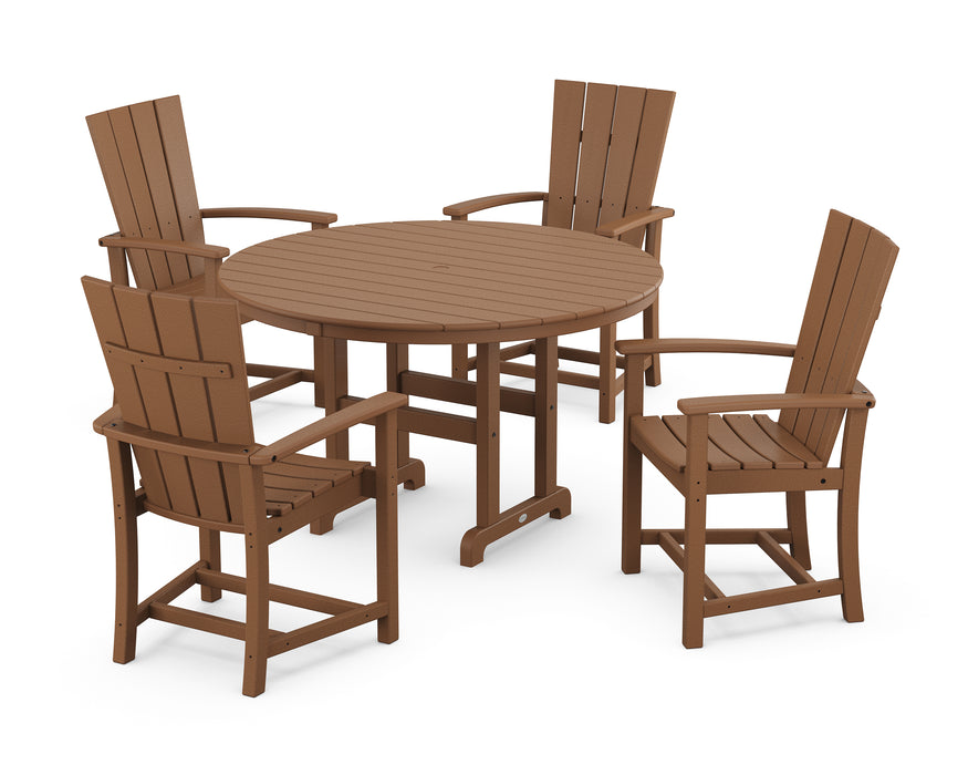 POLYWOOD Quattro 5-Piece Round Farmhouse Dining Set in Teak