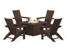 POLYWOOD Modern Curveback Adirondack 5-Piece Conversation Set with Fire Pit Table in Mahogany image