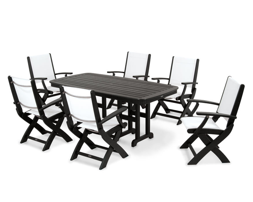 POLYWOOD Coastal 7-Piece Dining Set in Black / White Sling image