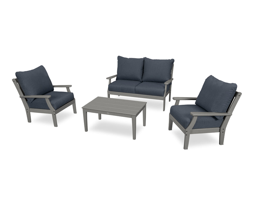 POLYWOOD Braxton 4-Piece Deep Seating Chair Set in Slate Grey / Sancy Denim image