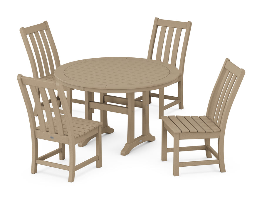 POLYWOOD Vineyard Side Chair 5-Piece Round Dining Set With Trestle Legs in Vintage Sahara