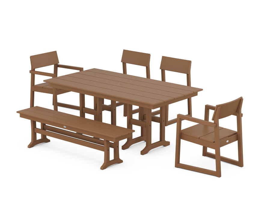 POLYWOOD EDGE 6-Piece Farmhouse Dining Set in Teak image