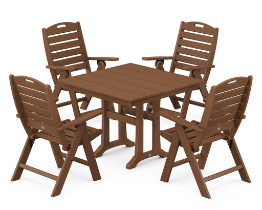 POLYWOOD Nautical Highback 5-Piece Farmhouse Trestle Dining Set in Teak image