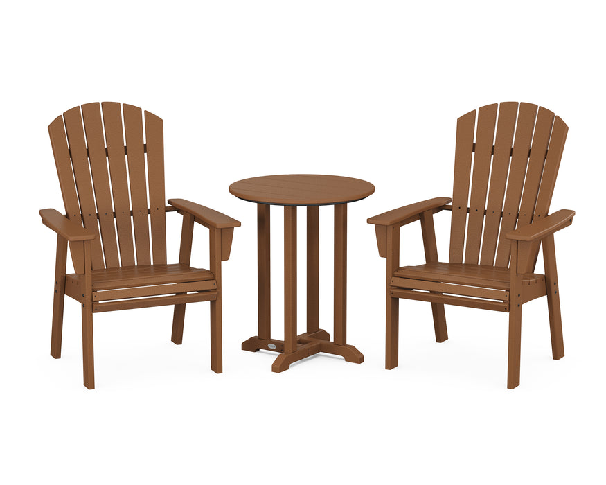 POLYWOOD Nautical Adirondack 3-Piece Round Dining Set in Teak