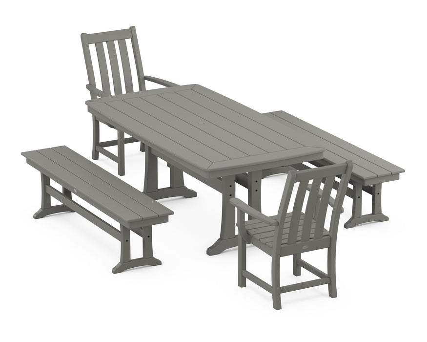 POLYWOOD Vineyard 5-Piece Dining Set with Trestle Legs in Slate Grey