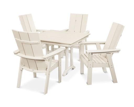 POLYWOOD Modern Curveback Adirondack 5-Piece Farmhouse Trestle Dining Set in Sand image