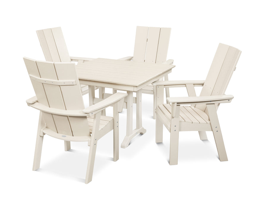 POLYWOOD Modern Curveback Adirondack 5-Piece Farmhouse Trestle Dining Set in Sand image